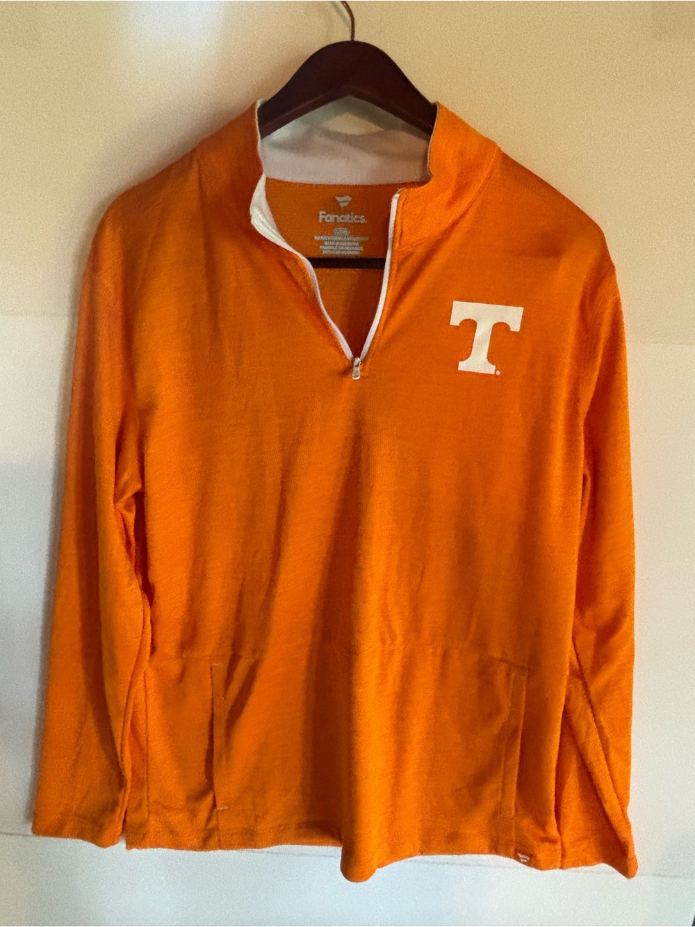 Fanatics Men's Orange 1/4 Zip Pullover with White 'T' Logo